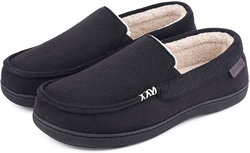 Men's Comfy Suede Memory Foam Moccasin Slippers Warm Sherpa Lining House Shoes with Anti-Skid Rubber Sole