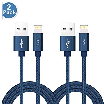 RoFI Lightning Cable for iPhone, [2Pack] Nylon Braided iPhone Cable Fast Charging USB Cord for iPhone X 8 8 plus 7 7 Plus 6s 6s Plus 6 6 Plus 5 5S 5C SE iPad Air Mini and iPod (2 Pack Dark blue, 2 FT)