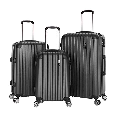 TOMSHOO 3 Piece Luggage Set Carry-on Suitcase ABS Hard Shell Trolley 20" 24" 28" Combination Lock