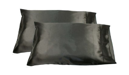 2pc New Queen/Standard Silk~y Satin Pillow Case Multiple Colors (Black)