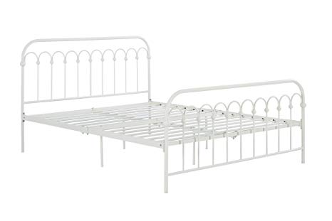 Novogratz Bright Pop Metal Bed, Adjustable Height for Underbed Storage (6.5" or 11"), Metal Slats Included, Full, White