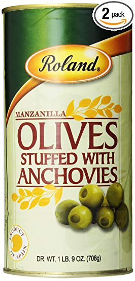 Roland Manzanilla Olives Stuffed with Anchovies, 25 Ounce ( pack of 2 )
