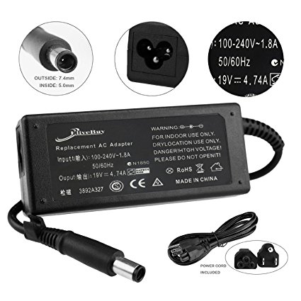 [2 Years Warranty] 90W Faster Charger with Aluminium Cooling System - Elivebuy® 19V 4.74A AC Adapter Power Supply Cord Laptop Charger for Hp Pavilion Dv3 Dv4 Dv5 Dv6 Dv7 Dm1 Dm4 G4 G6 ; Hp G42 G60 G61 G62 G70 G71 G72 ; Compaq Presario Cq40 Cq45 Cq50 Cq60 Cq61 Cq62 Cq70 Cq71 Cq72 ; Hp Compaq 2210b 2510p 2710p 6720t 6730s 6830s 4415s 4510s 4720s Probook