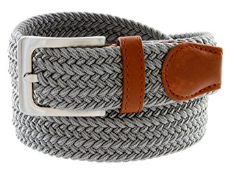 Braided Elastic Fabric Woven Stretch Belt Leather Inlay Multi-Color Options