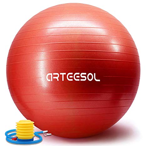 Exercise Yoga Ball, Arteesol Anti-Burst Swiss Ball, Fitness Yoga Ball 45/55/65/75cm with Quick Pump for Balance Training, Yoga, Workout, Physical Therapy