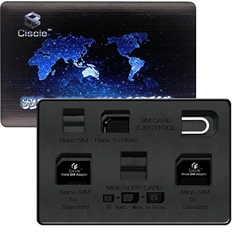 Ciscle SIM adapter Nano SIM card Micro SIM card·SIM card adapter 5 in 1 black SIM card box SIM card holder SIM card collection·Loss prevention (Black)