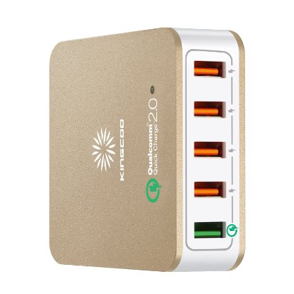 Quick Charge 20 Desktop Charger Qualcomm Certified KINGCOO 40W 5-Port USB Charger Desktop Charging Station Wall Charger USB Power Adapter Quick Charge 5V24A 9V2A 12V15A - Gold