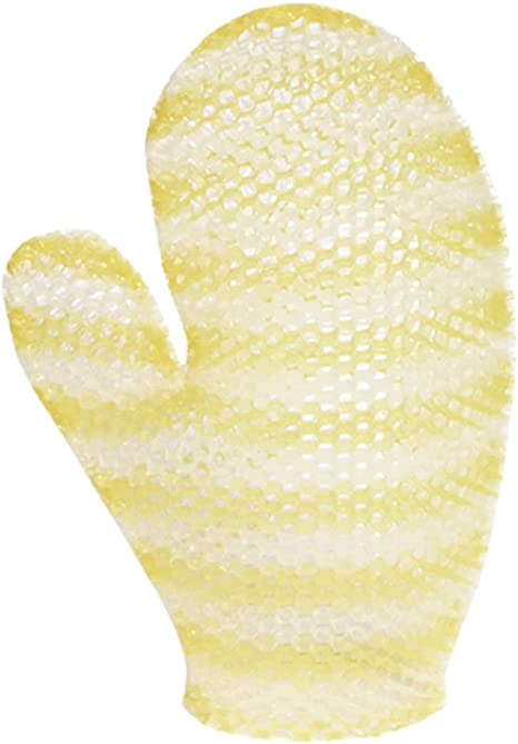 Supracor Stimulite Bath Mitt - Exfoliating Glove, Honeycomb Face and Body Scrubber, Spa and Shower Loofah, Firm Texture, Yellow and White