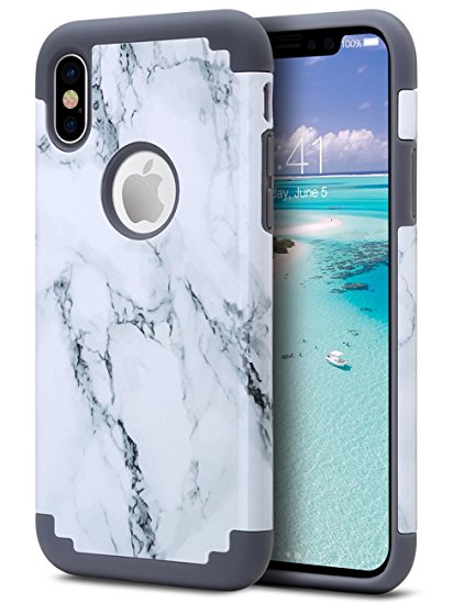 iPhone X Case Marble, ULAK Slim Heavy Duty Protection iPhone X Case With Soft Rubber & Silicone Hard PC Back Dual Layer Shock Absorption Cover Wireless Charging, Marble Pattern