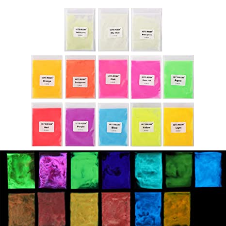 LET'S RESIN 13 Colors Glow in The Dark Pigment Powder, Epoxy Resin Luminous Pigments for Slime,Nails,Epoxy Resin,Acrylic Paint,Fine Art and DIY Crafts, 0.35oz Each