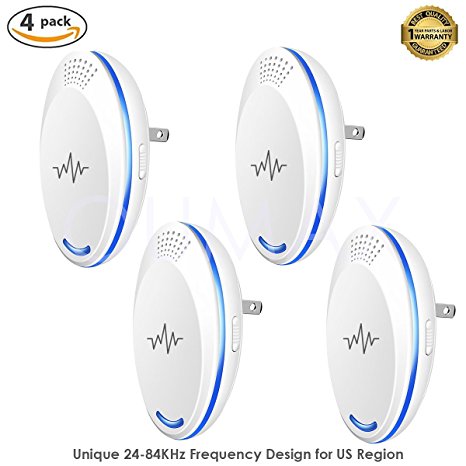 OUMAX Ultrasonic Pest Repeller, 4-Pack, RP04 Ultra Wide frequency range 24-84Khz electronic and ultrasound pest repeller for Indoor and outdoor use – White