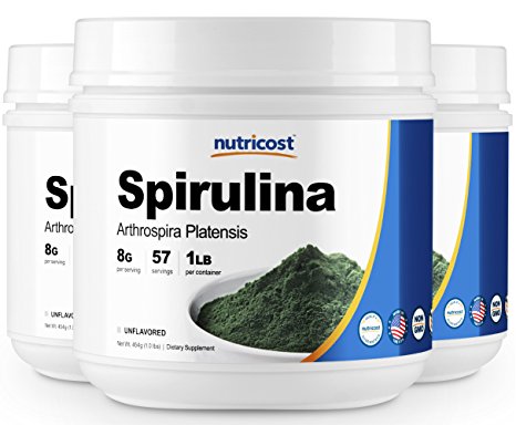 Nutricost Pure Spirulina Powder 400G (3 Bottles) - 1200G; 8000mg Per Serving; 150 Serv - High Quality Spirulina