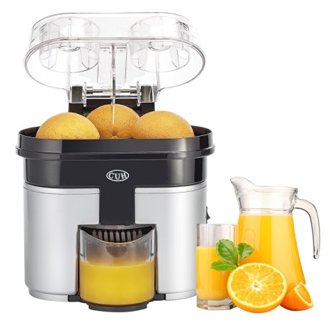CUH 90W Double Orange Citrus Juicer with Pulp Separator Whisper and Built-in Slicer, Silver Black