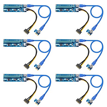 [Bitcoin Mining Dedicated Card ] Dr.meter 6-Pack VER 006 PCI-E 16x to 1x Powered Riser Adapter Card w/ 60cm USB 3.0 Extension Cable & MOLEX to SATA Power Cable GPU Riser Adapter (V006)