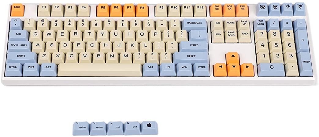 YMDK Blue Beige Orange Dye Sub 108 Key Mac Keys Thick PBT OEM Profile Keycap for Standard 104 TKL 60% MX Switches Keyboard (108 Plus Mac)