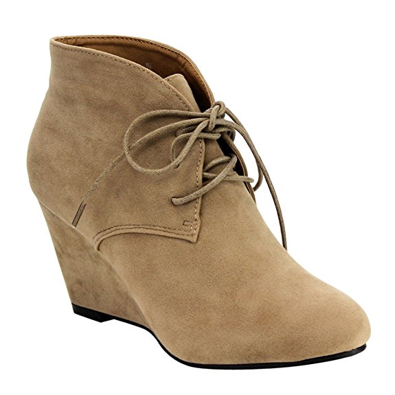 Beston DE06 Women's Lace Up Wrapped Heel Ankle Wedge Booties Run One Size Small