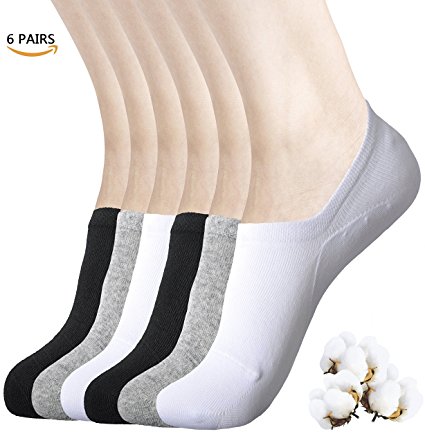 Womens Cotton No Show Socks with Antibacterial, Non Slip Flat Boat Line Low Cut Socks ( 6 Packs )