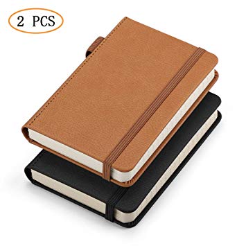 RETTACY Small Pocket Notebook with Pen Holder 2 Pack 3.5" x 5.5" Pocket Notebooks for Men Small Hardcover Notepad with Premium 100gsm Thick Paper & 204 Pages,Inner Pocket,Elastic Closure,Bookmark