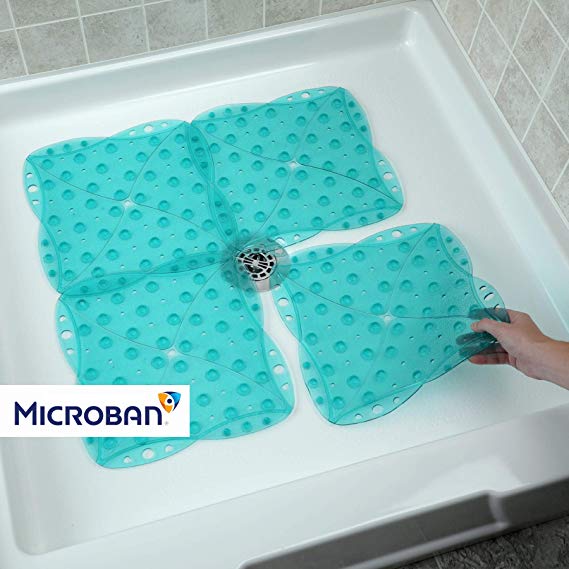 SlipX Solutions Versatile Expandable Bath & Shower Safety Mat System Fits Any Size Tub or Shower! (Custom Size, Aqua)