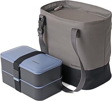 Bentoheaven Premium Bento Lunch Box with Insulated Lunch Bag - Includes Sauce Cup, Divider, Cutlery & Chopsticks - Made of Oxford Fabric