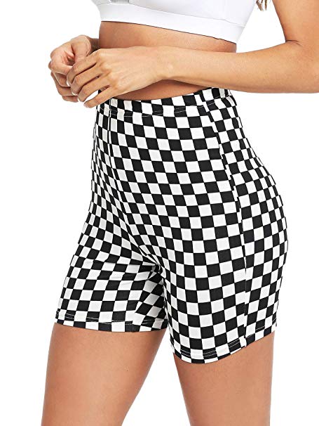 Jollymoda Women's Checkered Biker Shorts Leggings