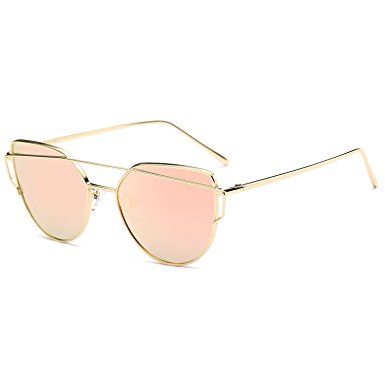 SojoS Cat Eye Mirrored Flat Lenses Street Fashion Metal Frame Women Sunglasses SJ1001