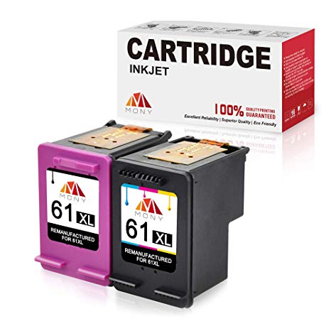 Mony Remanufactured Ink Cartridges 61 61XL (Black & Tri-Color, 2 Pack) Replacement for HP Envy 4500 5530 4502 Officejet 4630 4635 Deskjet 2540 1510 3510 3050 1000 Printer, Ink Level Display