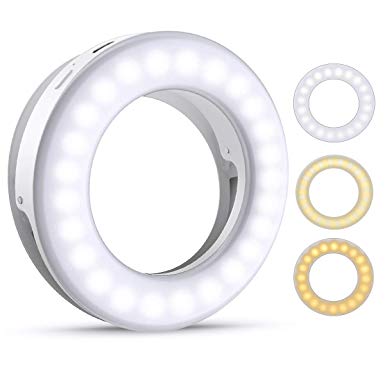 (2020 Upgraded New Version) Selfie Ring Light, 3 Lighting Modes Rechargeable Clip on Selfie Fill Light, Adjustable Brightness Phone Camera Circle Light for iPhone X Xr XsMax 11 Pro Android iPad Laptop