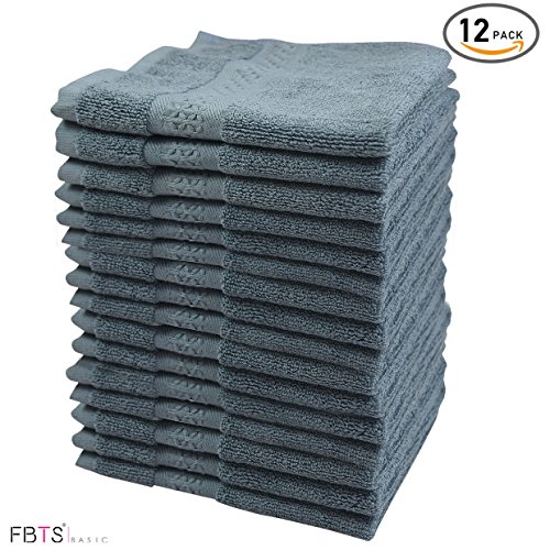 Premium Soft Washcloth Sets White & Grey &Blue 14 X 14 inch - 100% Cotton Facial Towels - Lxury Hotel Wash Cloth Bulk of 12
