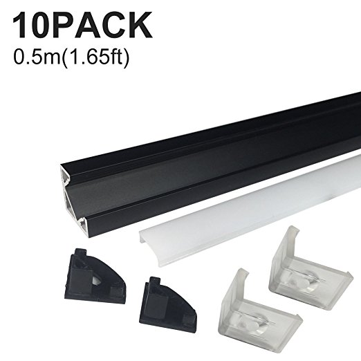 inShareplus 10Pack 1.65FT/0.5M LED Aluminum Channel System Aluminum Extrusion Profile with Oyster White Cover V-Shape Surface Mount for 8mm 10mm Single Row 3528 5050 LED Strip Lights Installation