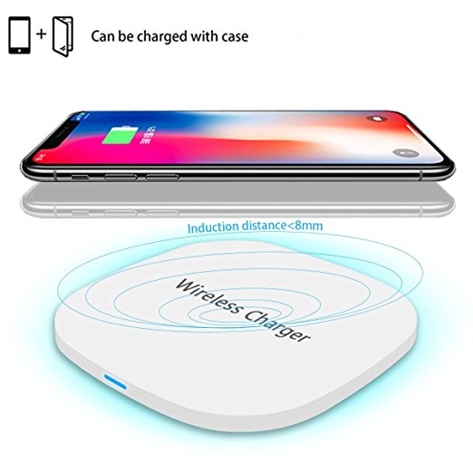 iPhone X Fast Charger,TENNBOO Wireless Charging Pad for Apple iPhone 8 Plus and All Qi Enabled Devices, Fast Charger for Samsung Galaxy Note 8, S8 Plus, S7 Edge, S6 Edge ,Note 5 White