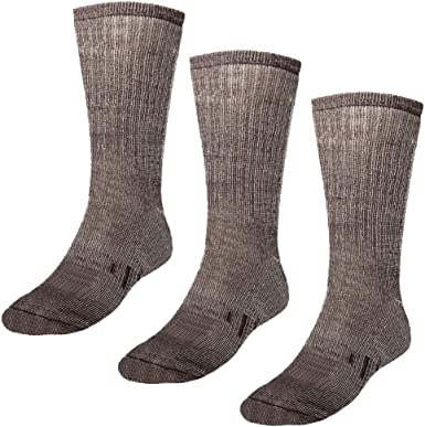 DG Hill 3 Pairs 80% Merino Wool Socks for Men and Women, For Hiking, Crew Style, (Black, Gray, Brown)