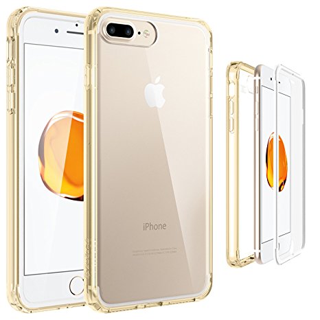 iPhone 8 Plus/iPhone 7 Plus Case, ZUSLAB Compact Built-in Screen Protector Full-Body Premium Hybrid Protective Crystal PC Back, Impact Resistant for iPhone 8 Plus/iPhone 7 Plus (Gold Crystal/White)