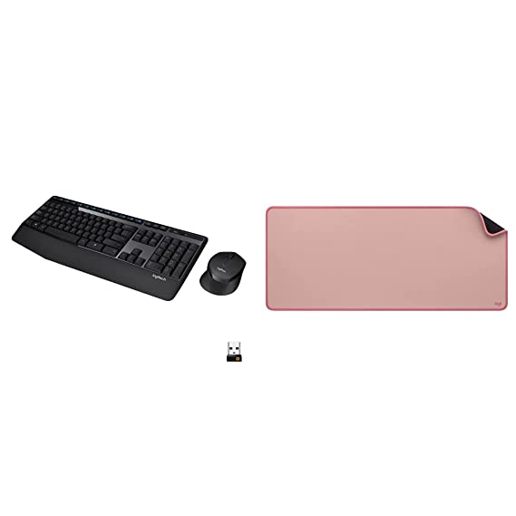 Logitech MK345 Wireless Combo Full-Sized Keyboard with Palm Rest and Comfort with Desk mat-Studio Series, Anti-Slip, Spill Resistant (Dark Rose)