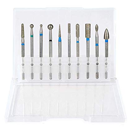 K Kwokker Deluxe Tungsten Steel Nail Drill Bit Set 10 Pieces Diamond Grinding Head Cuticle Drill Bit for Nails Manicure Set Professional Polishing Tool for Nail Grinding Machine