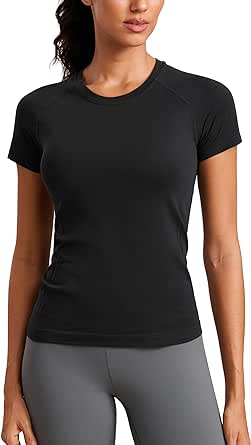 CRZ YOGA Seamless Workout Tops for Women Short Sleeve Athletic Tees Breathable Gym Running Yoga Tshirts Shirts