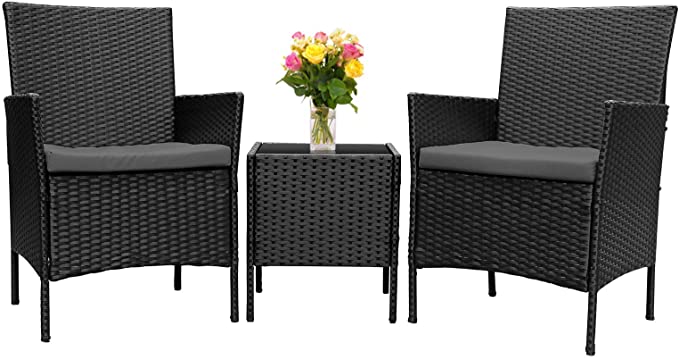 INTEY 3 Pieces Patio Set Outdoor Wicker Patio Furniture Sets Modern Bistro Set Rattan Chair Conversation Sets with Coffee Table for Front Porch and Backyard Balcony