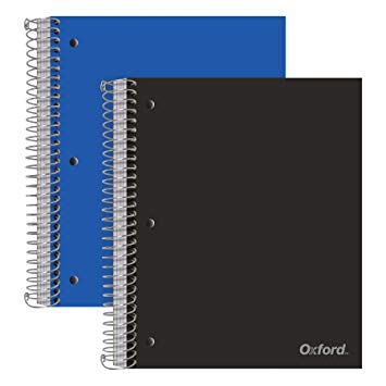 Oxford 5-Subject Poly Notebooks, 9" x 11", College Rule, Assorted Color Covers, 200 Sheets, 5 Poly Divider Pockets, 2 Pack (10388)