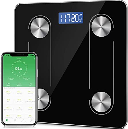 Bluetooth Body Fat Scale Smart Digital Bathroom Scale Wireless Weighing Body Composition Analyzer Health BMI Scale with Smartphone APP, Weight, Body Fat Muscle Mass Monitor