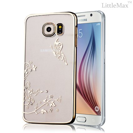 S6 Case, LittleMax(TM) [Transparent] Crystal Back Bumper Case Cover Ultra Thin Hard Clear Case for Samsung Galaxy S6 [Free Cleaning Cloth,Stylus Pen,Screen Protector] (01 Butterfly Gold)