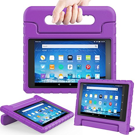 AVAWO Shock Proof Case for Fire HD 8 2017 Tablet - Kids Shockproof Convertible Handle Light Weight Protective Stand Case for Fire HD 8-inch (7th Generation, 2017 Release), Purple