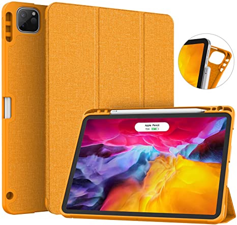 Soke New iPad Pro 11 Case 2020 & 2018 with Pencil Holder - [Full Body Protection   Apple Pencil Charging   Auto Wake/Sleep], Soft TPU Back Cover for 2020 iPad Pro 11 inch(Citrus)