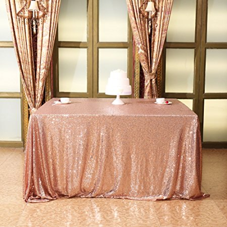 Eternal Beauty Square Sequin Tablecloth Sequin Table Linen, 90"x90", Champagne Blush