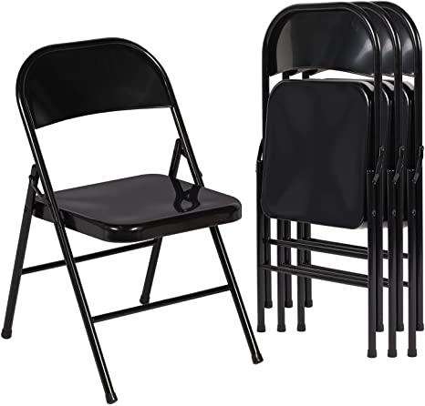 VECELO Metal Frame Steel Folding Mounted Chairs with Triple Braced & Double Hinged Back for Home Office,350-Pound Capacity,Black,4 Pack, Set of 4