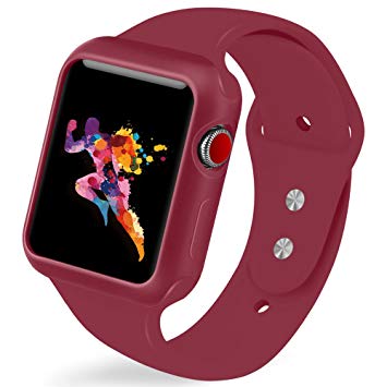 KEASDN Compatible with Apple Watch Band with Case 38mm 42mm, Silicone Sport iWatch Band with Shock-Proof Case Compatible with Apple Watch Series 3/2/1 Sport and Edition