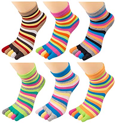 HONOW Women's Low Cut Toe Socks Ankle Cotton Running Socks(Pack of 5/6)