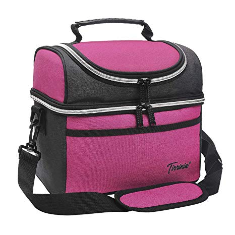 Tirrinia Insulated Lunch Bag, Leakproof Thermal Bento Lunch Box Tote for Women, Men and Kids, Adults Work Office Cooler Bag, 10.2" x 7.5" x 9", Pink