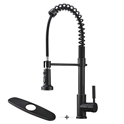 VOKIM Antique Single Handle Spring Pull Down Sprayer Oil Rubbed Bronze Kitchen Faucet, Kitchen Sink Faucet With Deck Plate