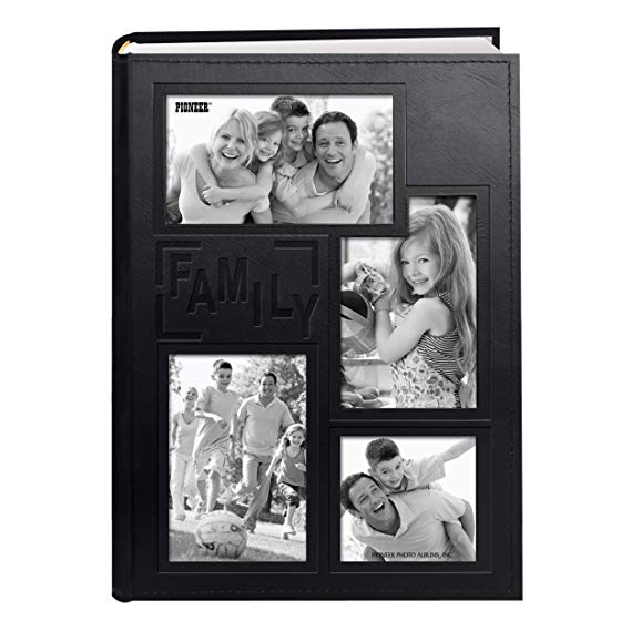 Pioneer Photo Albums Collage Frame Embossed Family Sewn Leatherette Cover 300 Pocket Photo Album, Black