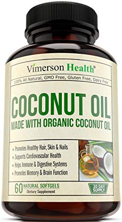 Organic Coconut Oil 2000mg - MCT & MCFA - Extra Virgin Coconut Oil Pills Promote Healthy Skin, Hair & Nails. Helps Digestion and Weight Loss. Boosts Energy, Brain Function and Supports Heart Health